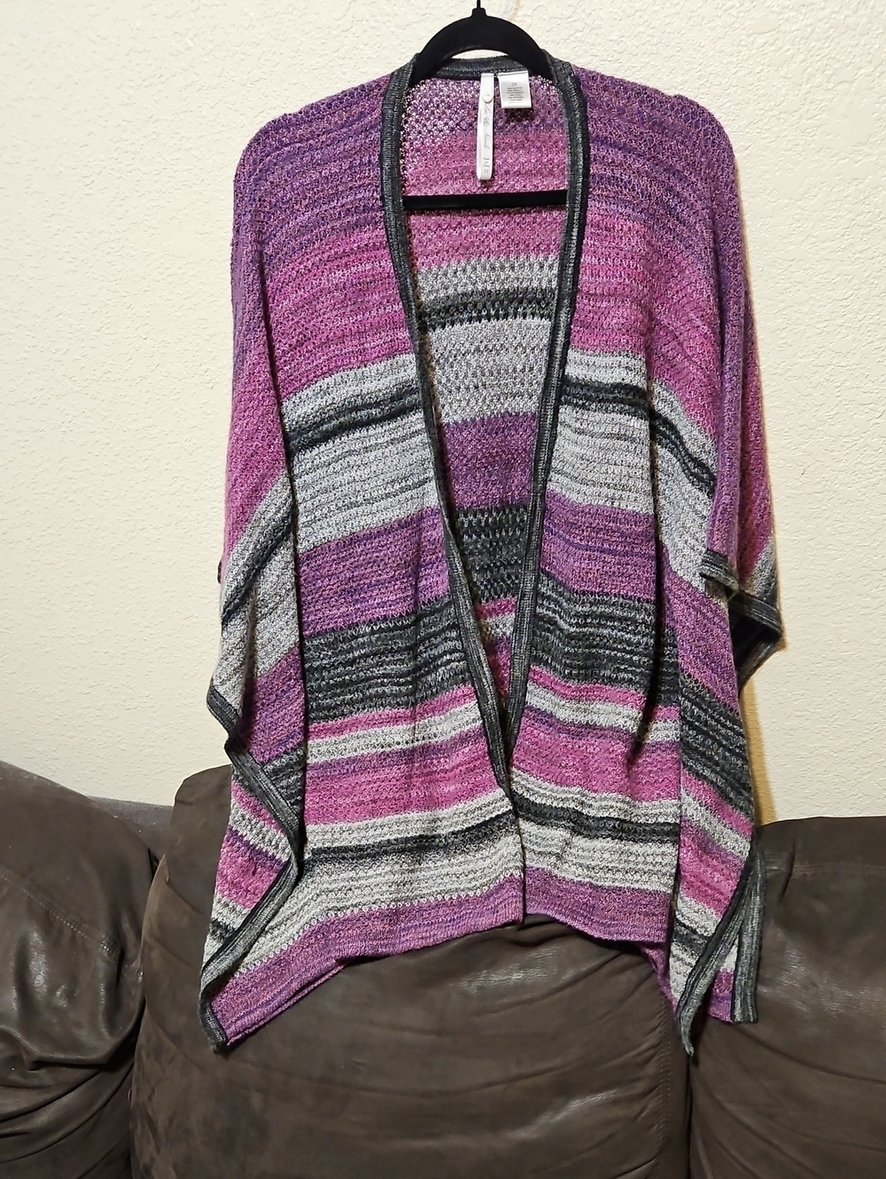 Leo & Nicole Purple, Gray & Black Striped Open-Front Sweater Wrap